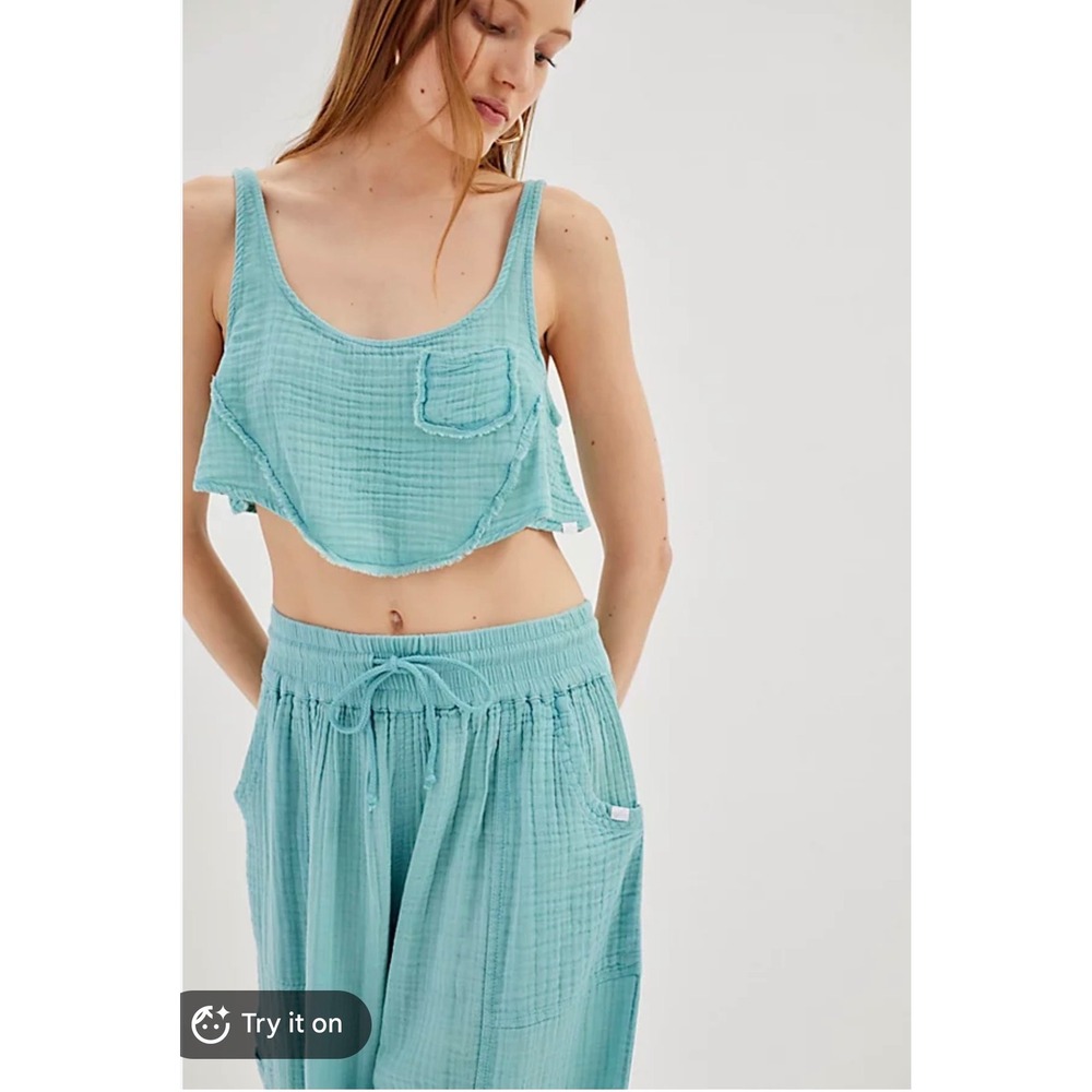 Out From Under Gauze Set Women Medium Blue Good Boho Jogger Cami 2 Piece